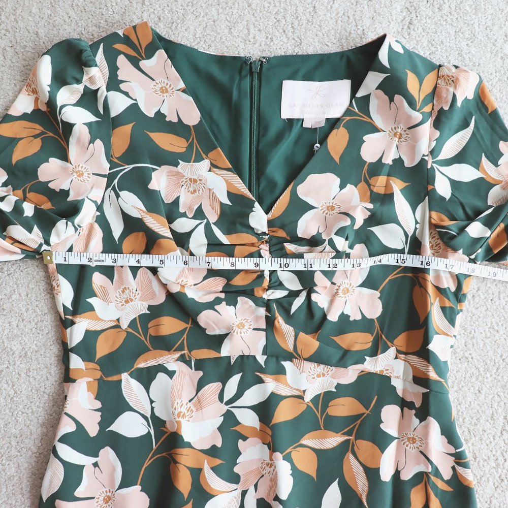 SOLD GAL MEETS GLAM Midi Floral Dress Green sz 10 - Picture 13 of 16